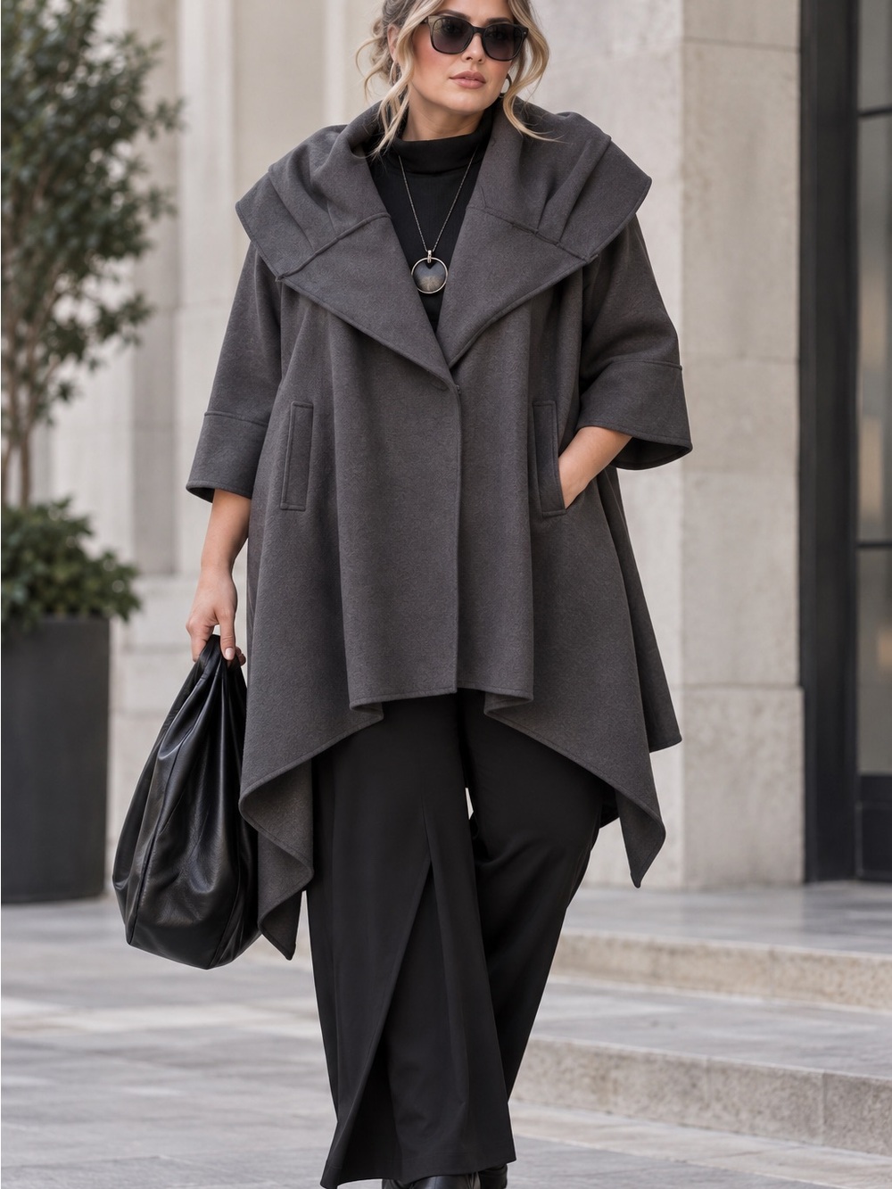 LE STREGHE Italy Wool Blend Avant Garde Asymmetrical Draped Cape Coat 12/14